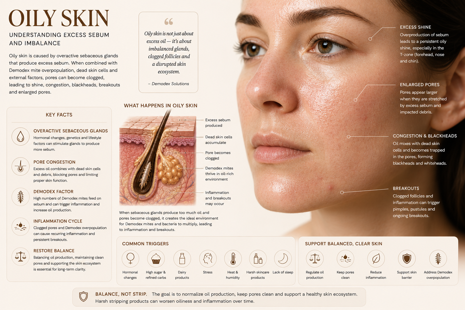 Illustration of Oily Skin and enlarged pores